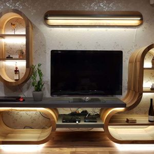 Hajlított fa bútor, modern tv fal nappaliba
