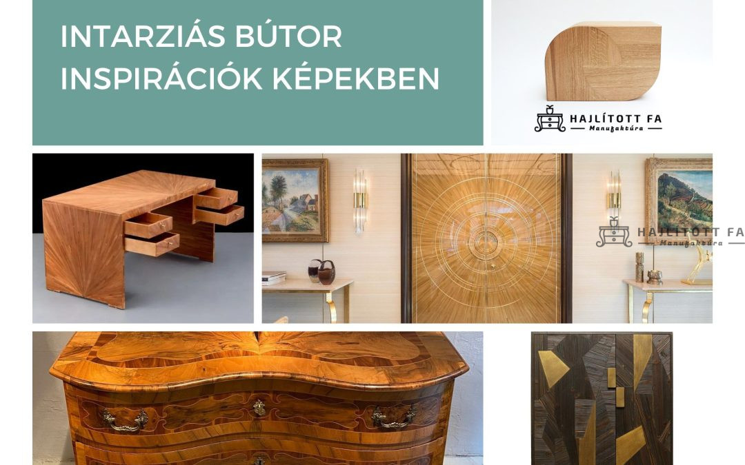 Intarziás bútorok: asztal, komód, szekrény, ajtó képek